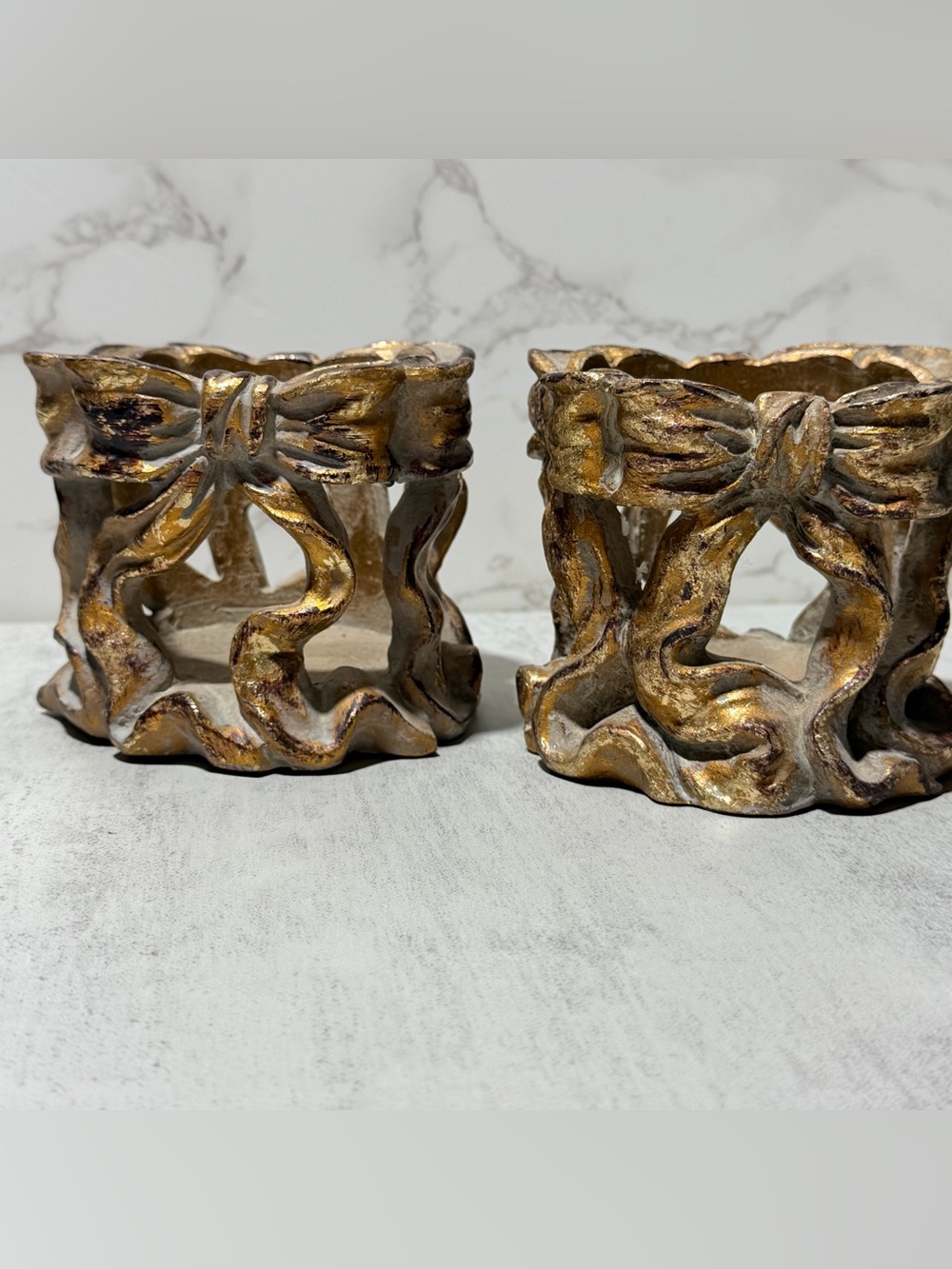 Vintage Gold Ribbon Decorative candle holder - Set of 2